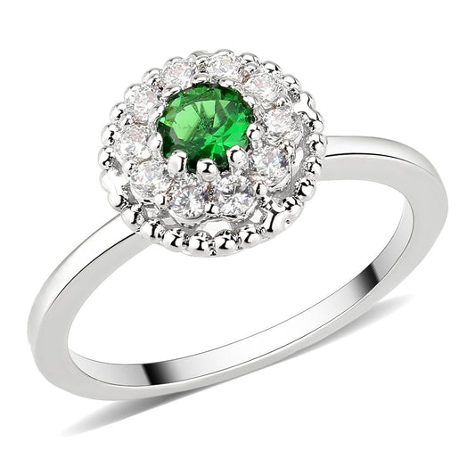 MA3W1604 - Rhodium Brass Ring with Synthetic in Emerald