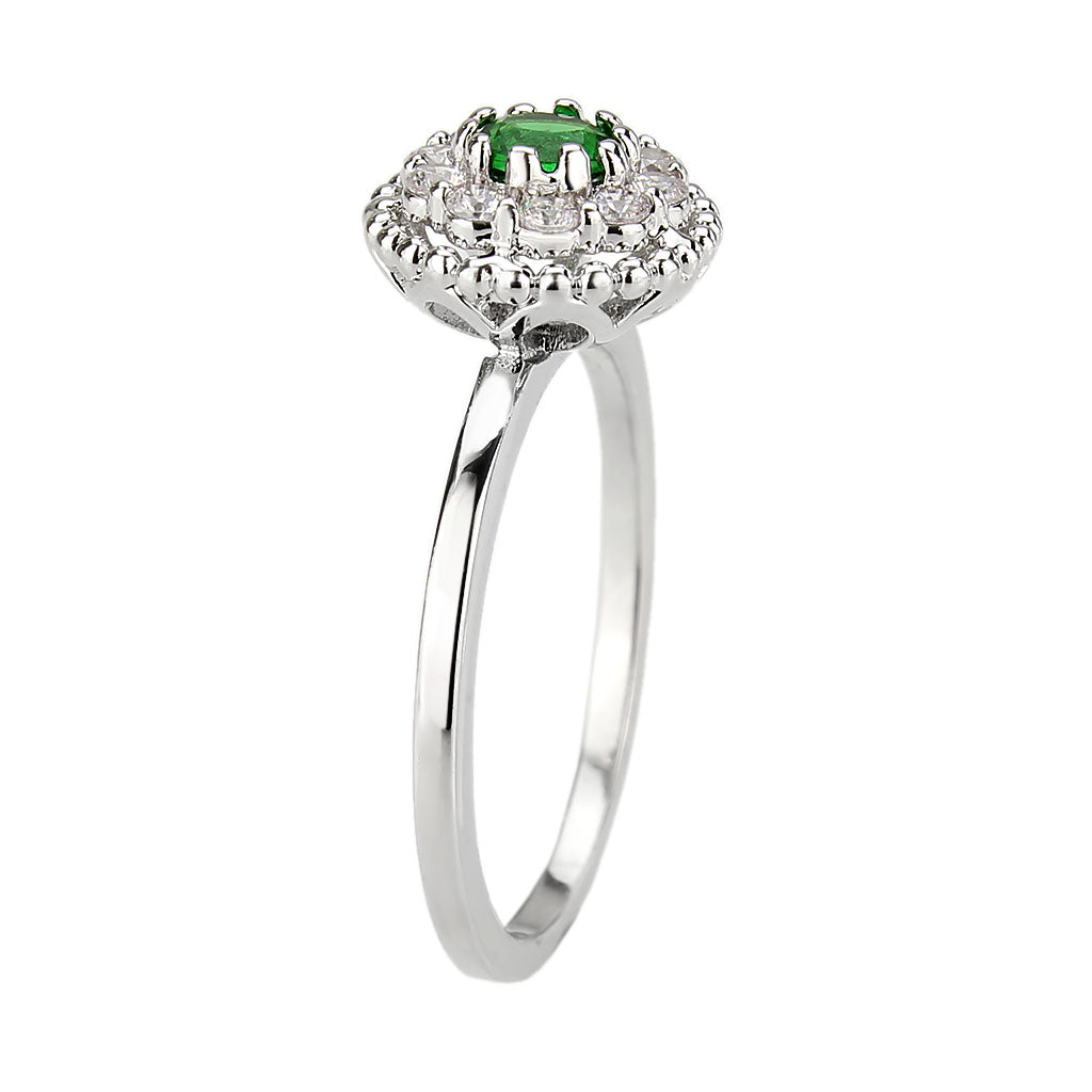 MA3W1604 - Rhodium Brass Ring with Synthetic in Emerald