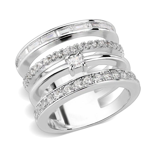 MA3W1607 - Rhodium Brass Ring with AAA Grade CZ in Clear