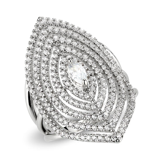 MA3W1608 - Rhodium Brass Ring with AAA Grade CZ in Clear