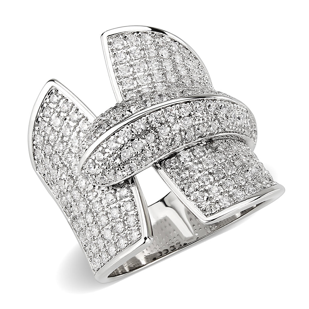 MA3W1611 - Rhodium Brass Ring with AAA Grade CZ in Clear