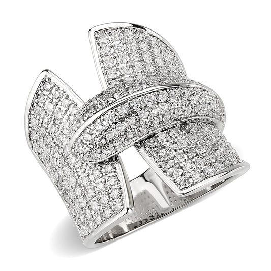 MA3W1611 - Rhodium Brass Ring with AAA Grade CZ in Clear