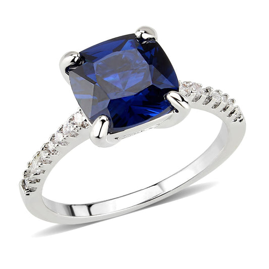 MA3W1612 - Rhodium Brass Ring with Lab Spinel in London Blue