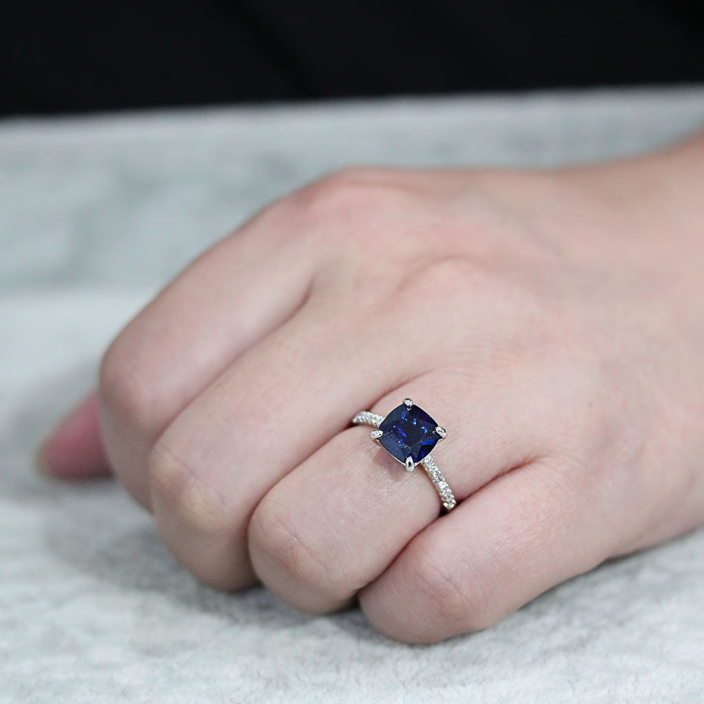 MA3W1612 - Rhodium Brass Ring with Lab Spinel in London Blue