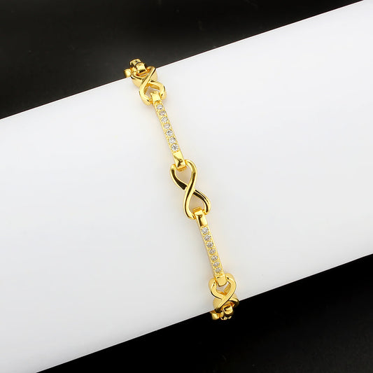 MA3W1629 - Flash Gold Brass Bracelet with AAA Grade CZ in Clear