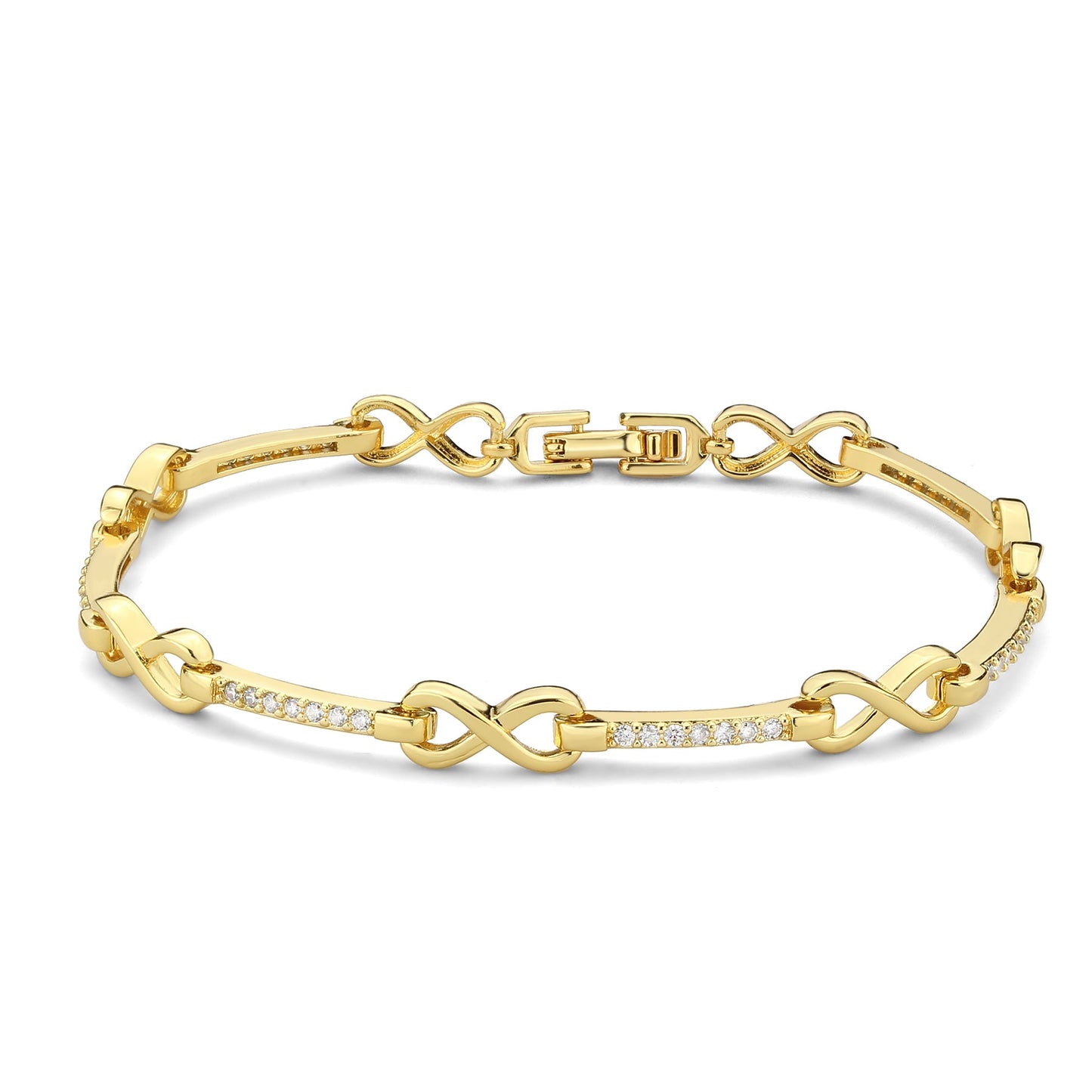MA3W1629 - Flash Gold Brass Bracelet with AAA Grade CZ in Clear