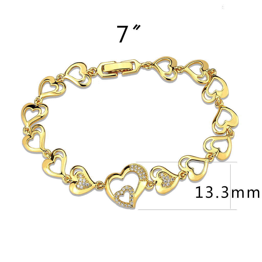 MA3W1632 - Flash Gold Brass Bracelet with AAA Grade CZ in Clear