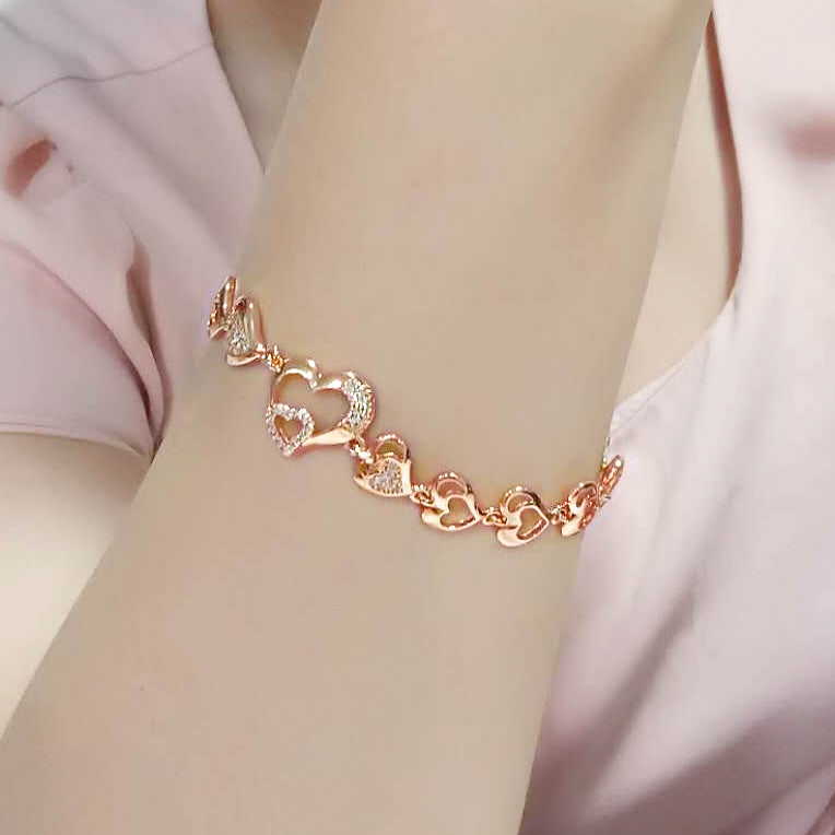 MA3W1633 - Flash Rose Gold Brass Bracelet with AAA Grade CZ in Clear