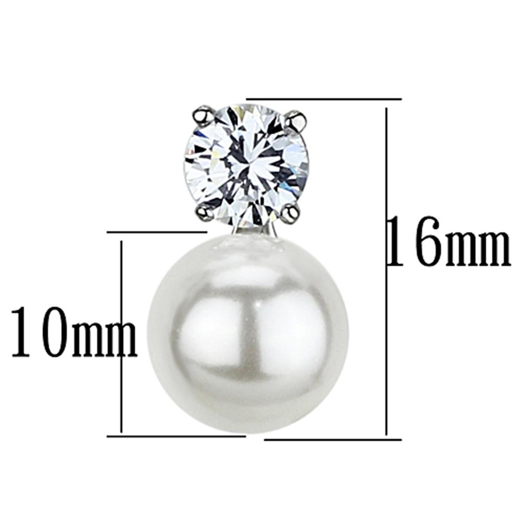 MA3W348 - Rhodium Brass Earrings with Synthetic Pearl in White