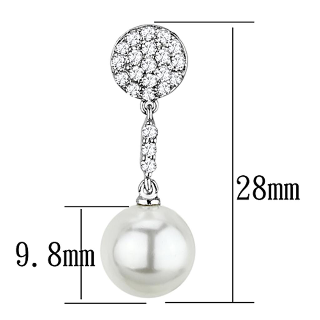 MA3W350 - Rhodium Brass Earrings with Synthetic Pearl in White