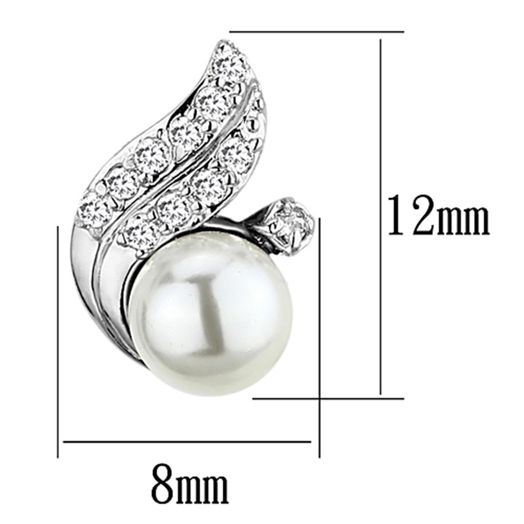 MA3W365 - Rhodium Brass Earrings with Synthetic Pearl in White