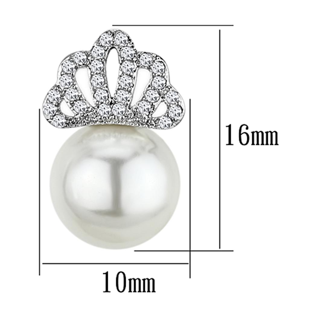 MA3W383 - Rhodium Brass Earrings with Synthetic Pearl in White