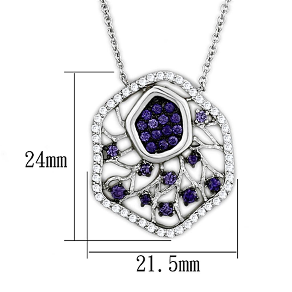 MA3W438 - Rhodium + Ruthenium Brass Necklace with AAA Grade CZ  in Amethyst