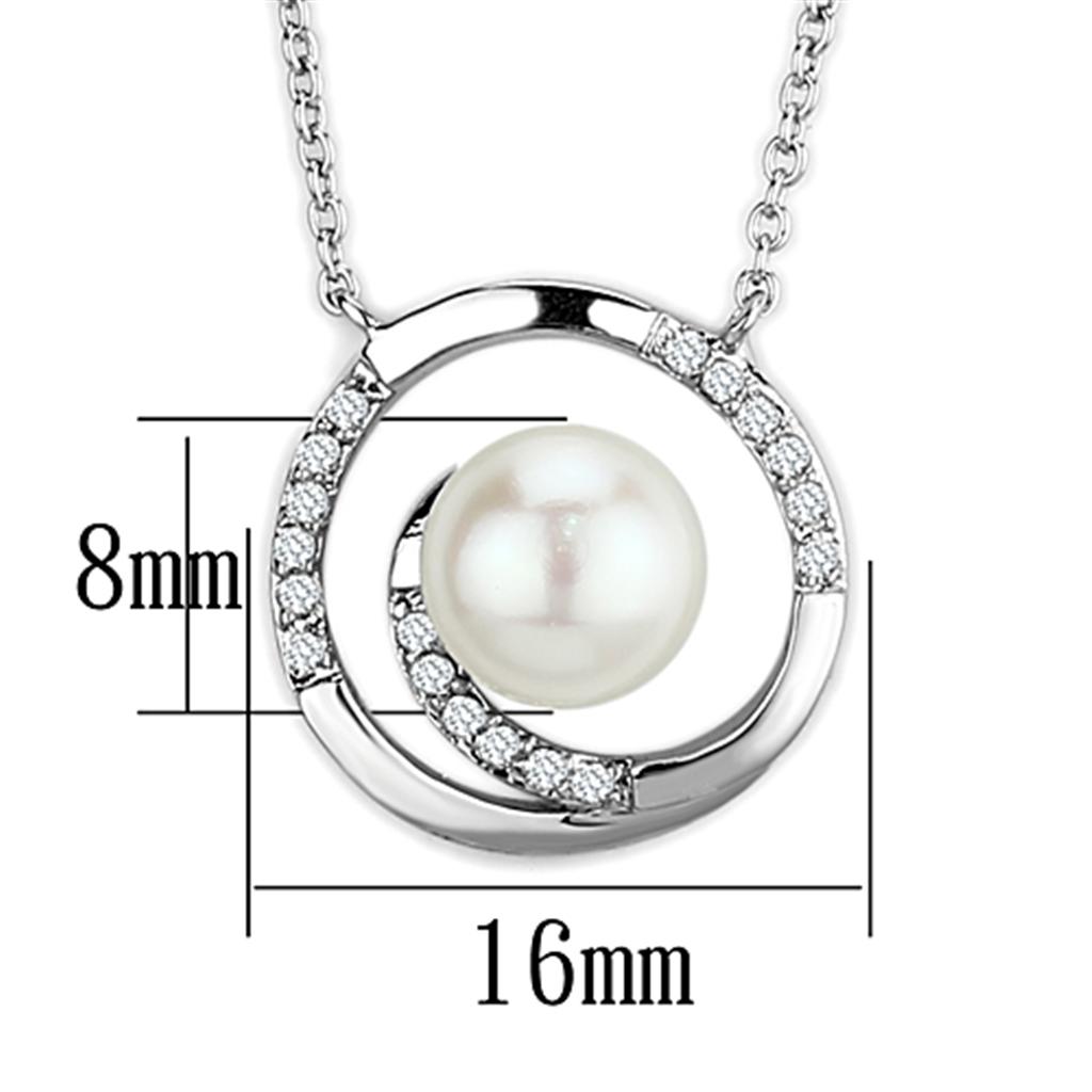 MA3W444 - Rhodium Brass Necklace with Synthetic Pearl in White