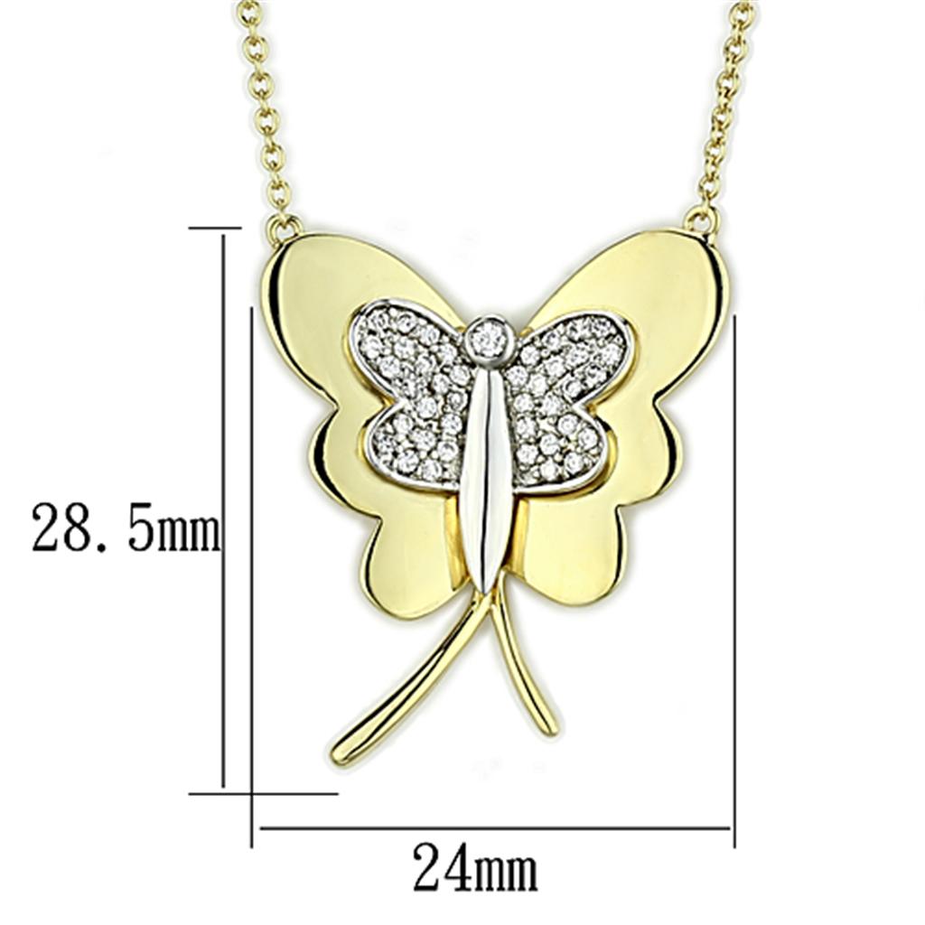 MA3W459 - Gold+Rhodium Brass Necklace with AAA Grade CZ  in Clear