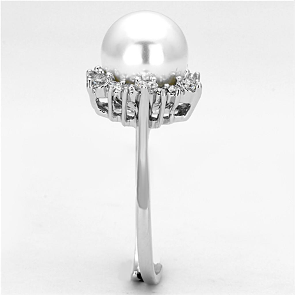 MA3W477 - Rhodium Brass Ring with Synthetic Pearl in White