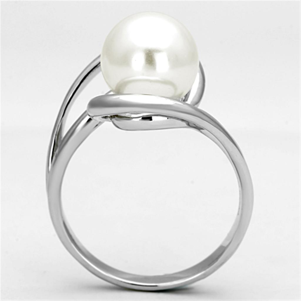 MA3W512 - Rhodium Brass Ring with Synthetic Pearl in White