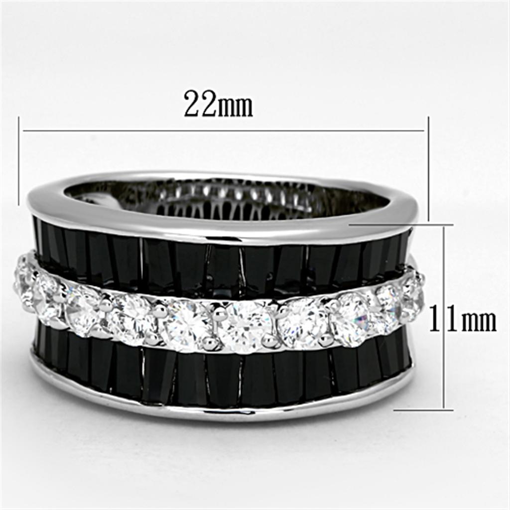 MA3W513 - Rhodium Brass Ring with AAA Grade CZ  in Black Diamond