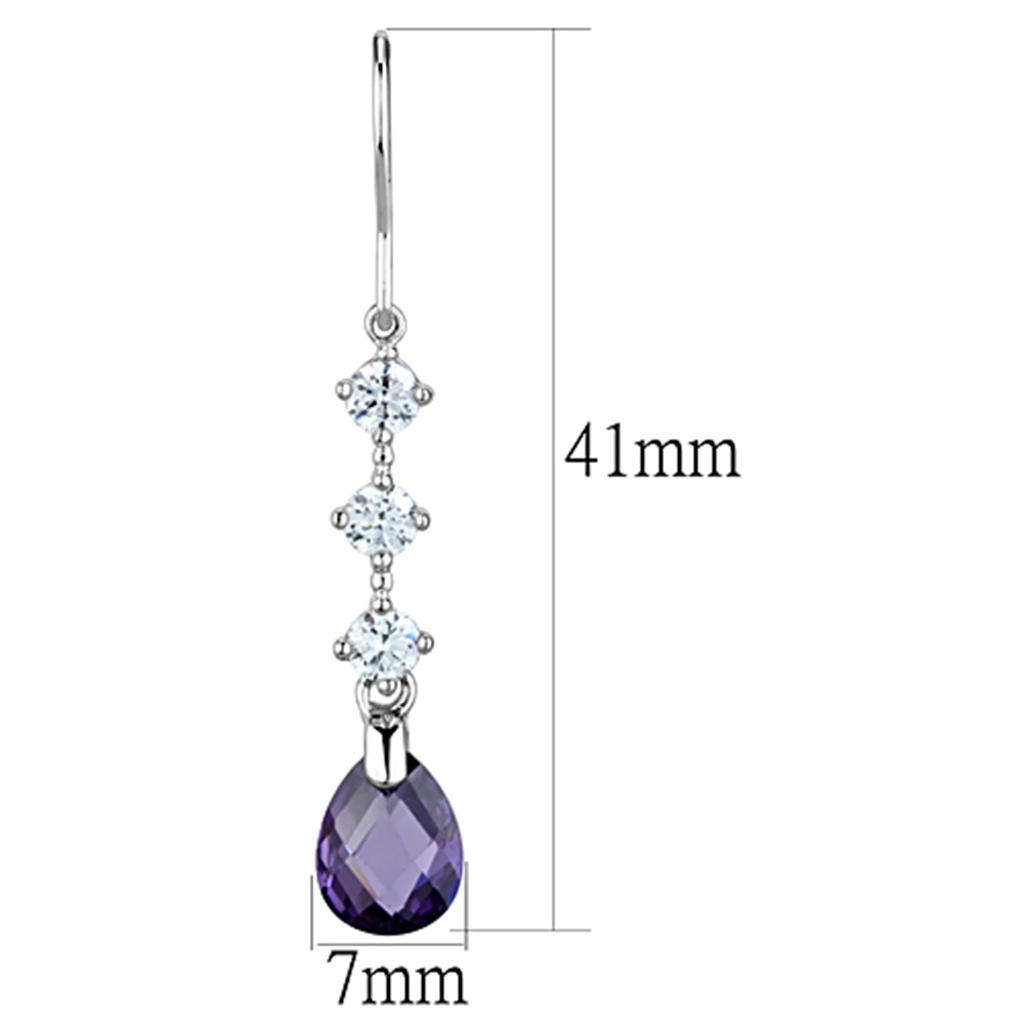 MA3W635 - Rhodium Brass Earrings with AAA Grade CZ  in Amethyst