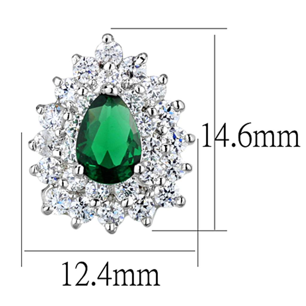 MA3W656 - Rhodium Brass Earrings with Synthetic Synthetic Glass in Emerald