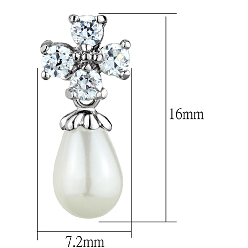 MA3W672 - Rhodium Brass Earrings with Synthetic Pearl in White