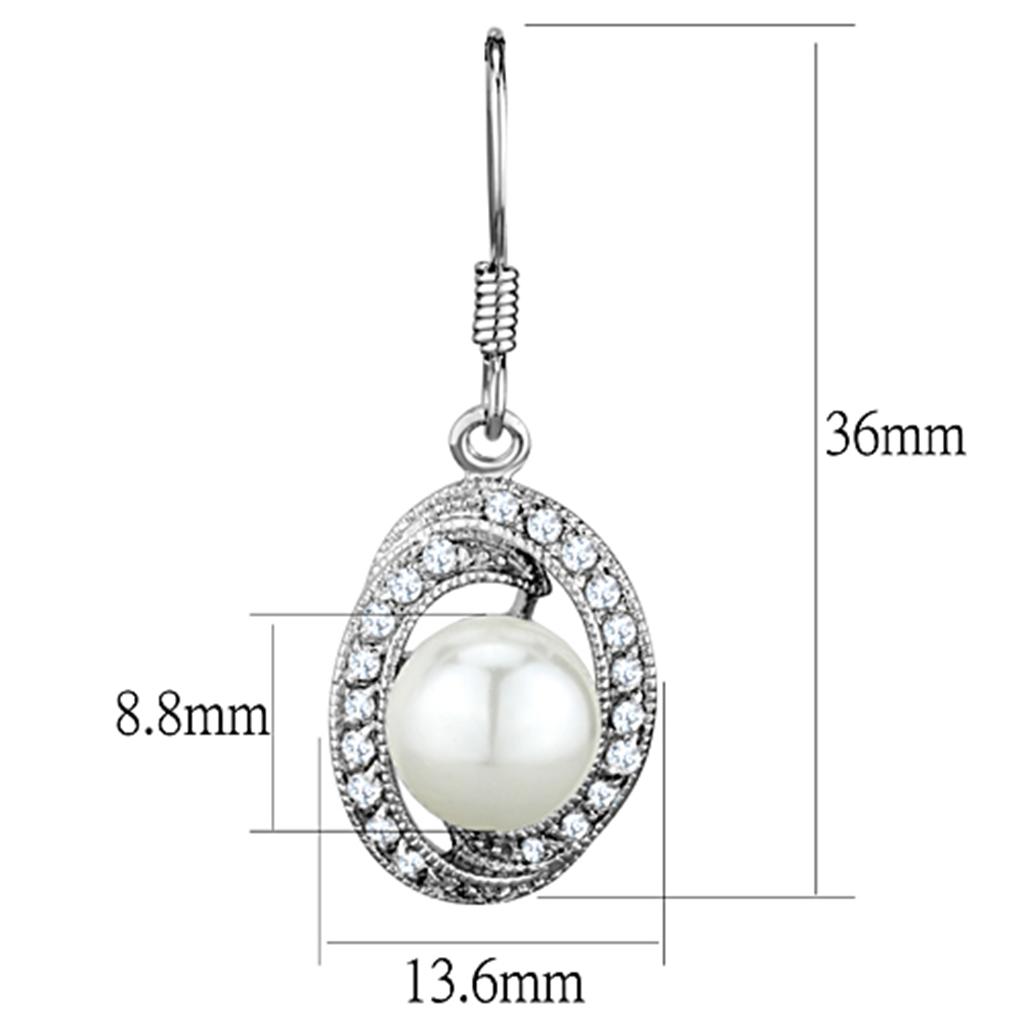 MA3W673 - Rhodium Brass Earrings with Synthetic Pearl in White