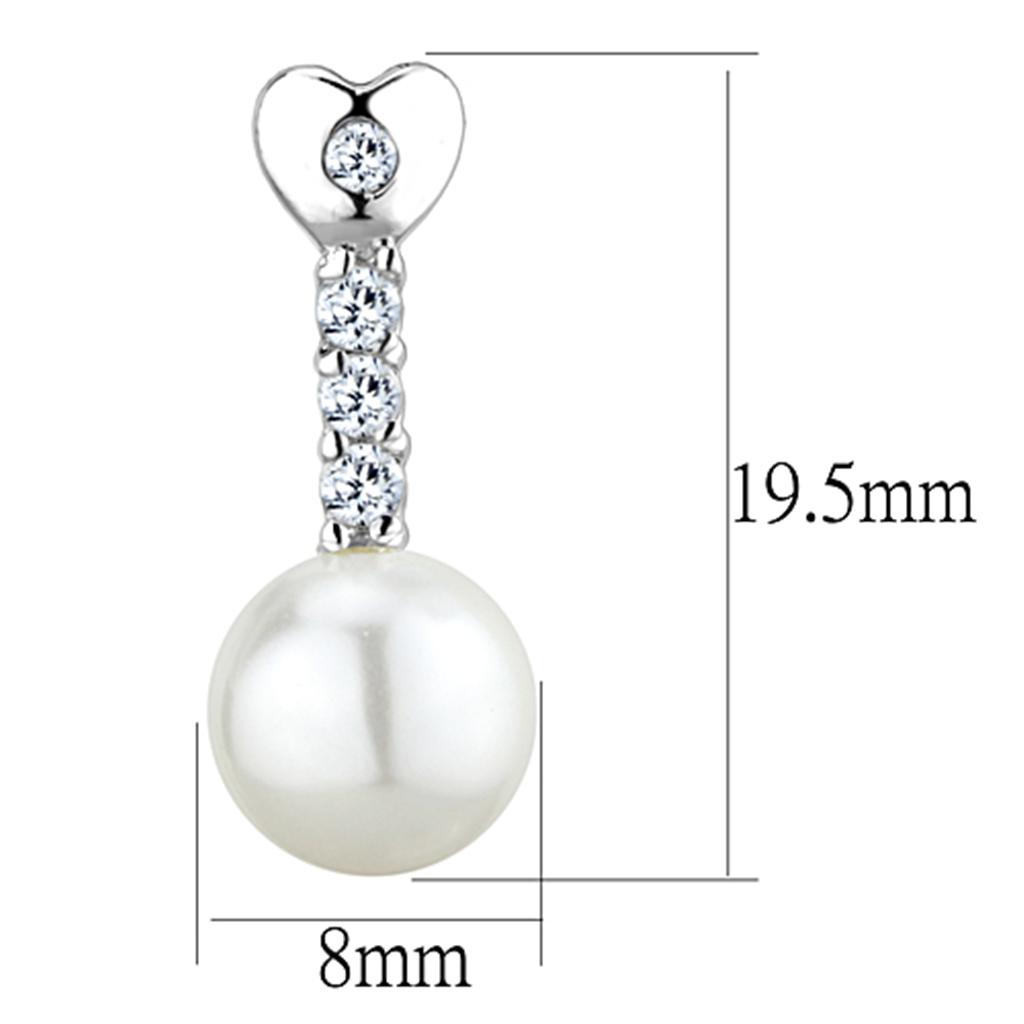 MA3W675 - Rhodium Brass Earrings with Synthetic Pearl in White