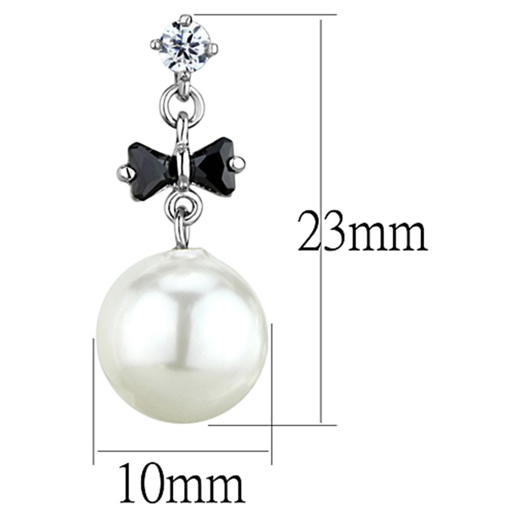 MA3W676 - Rhodium Brass Earrings with Synthetic Pearl in White