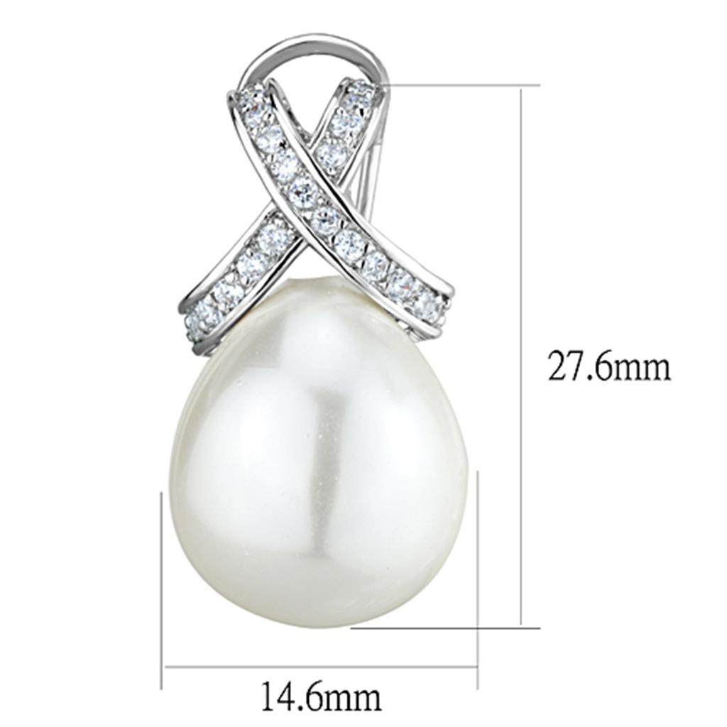 MA3W677 - Rhodium Brass Earrings with Synthetic Pearl in White