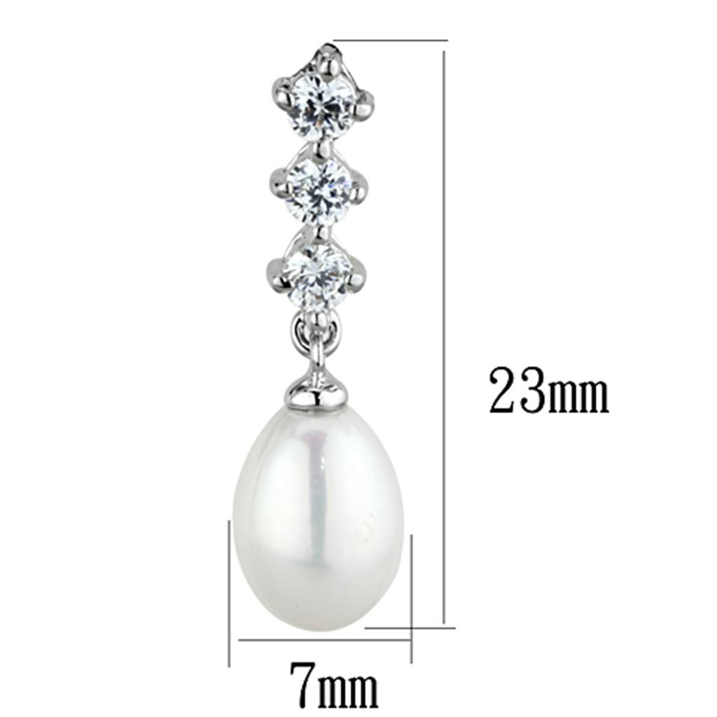MA3W679 - Rhodium Brass Earrings with Semi-Precious Pearl in White