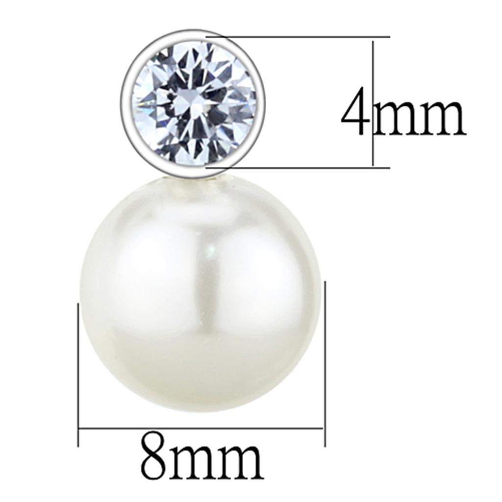 MA3W681 - Rhodium Brass Earrings with Synthetic Pearl in White