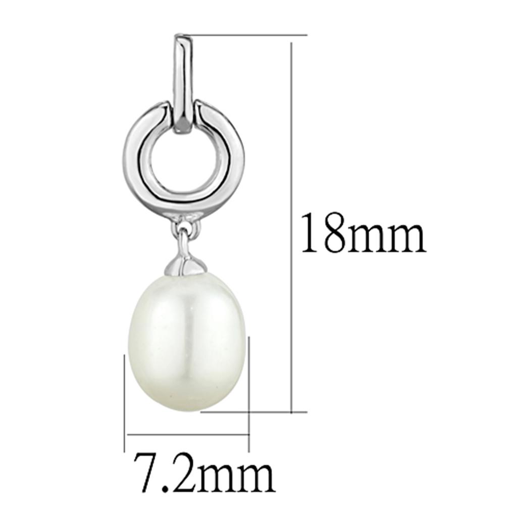 MA3W684 - Rhodium Brass Earrings with Synthetic Pearl in White
