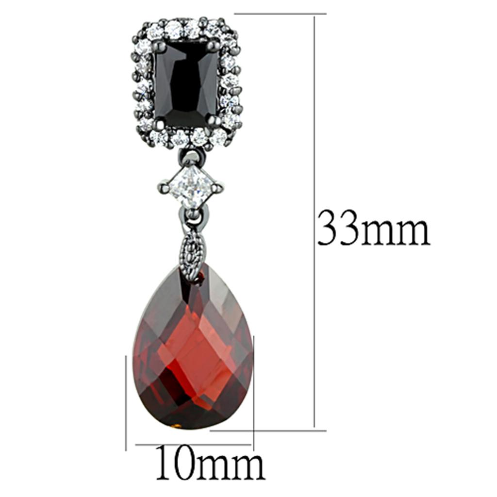 MA3W704 - Ruthenium Brass Earrings with AAA Grade CZ  in Garnet