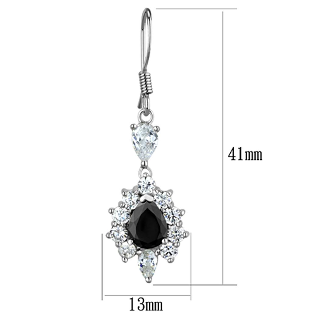 MA3W705 - Rhodium Brass Earrings with AAA Grade CZ  in Black Diamond
