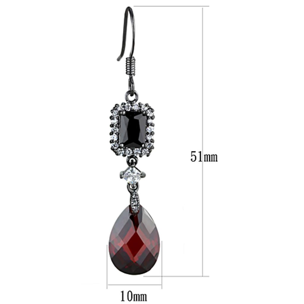 MA3W706 - Ruthenium Brass Earrings with AAA Grade CZ  in Garnet