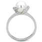 MA3W721 - Rhodium Brass Ring with Synthetic Pearl in White