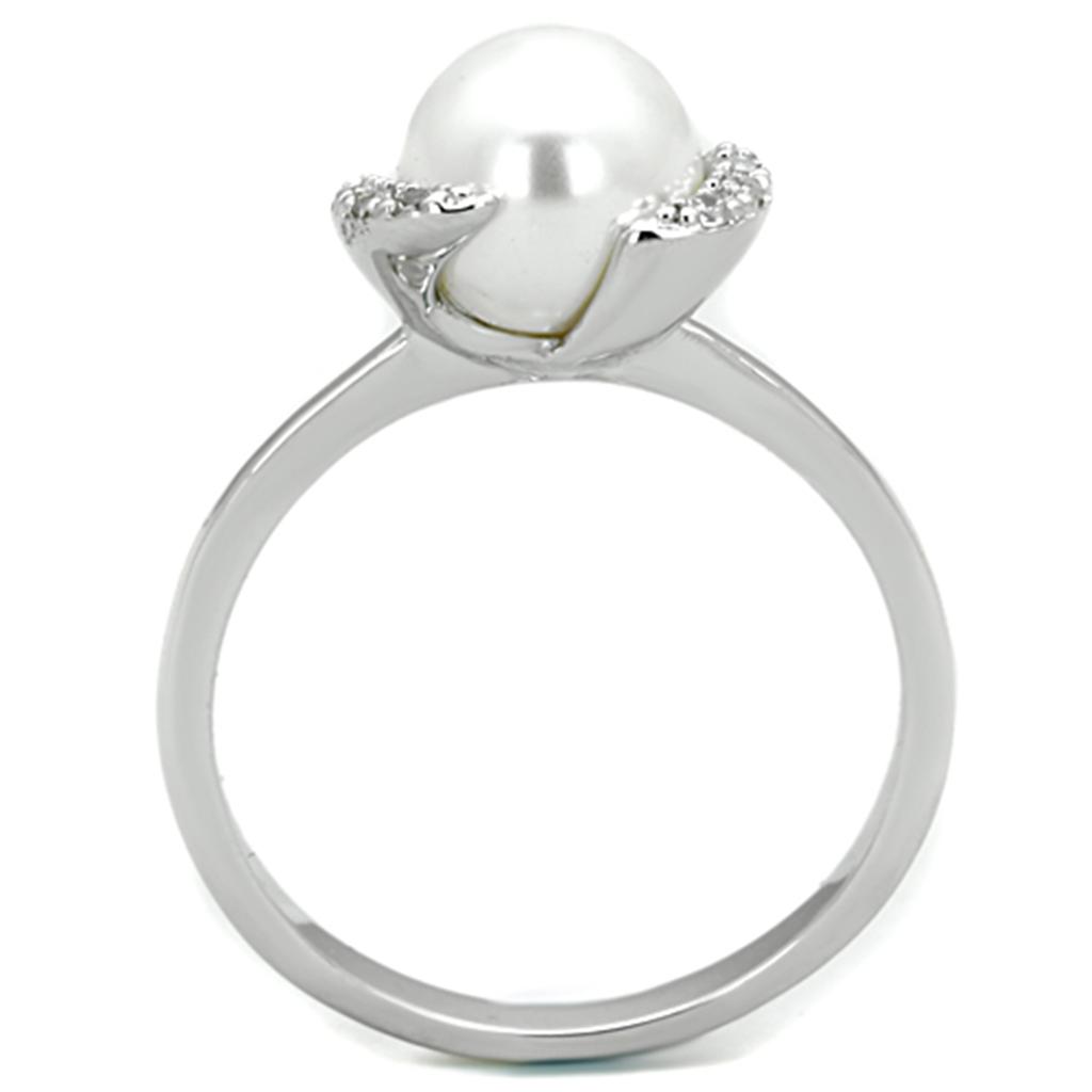 MA3W721 - Rhodium Brass Ring with Synthetic Pearl in White