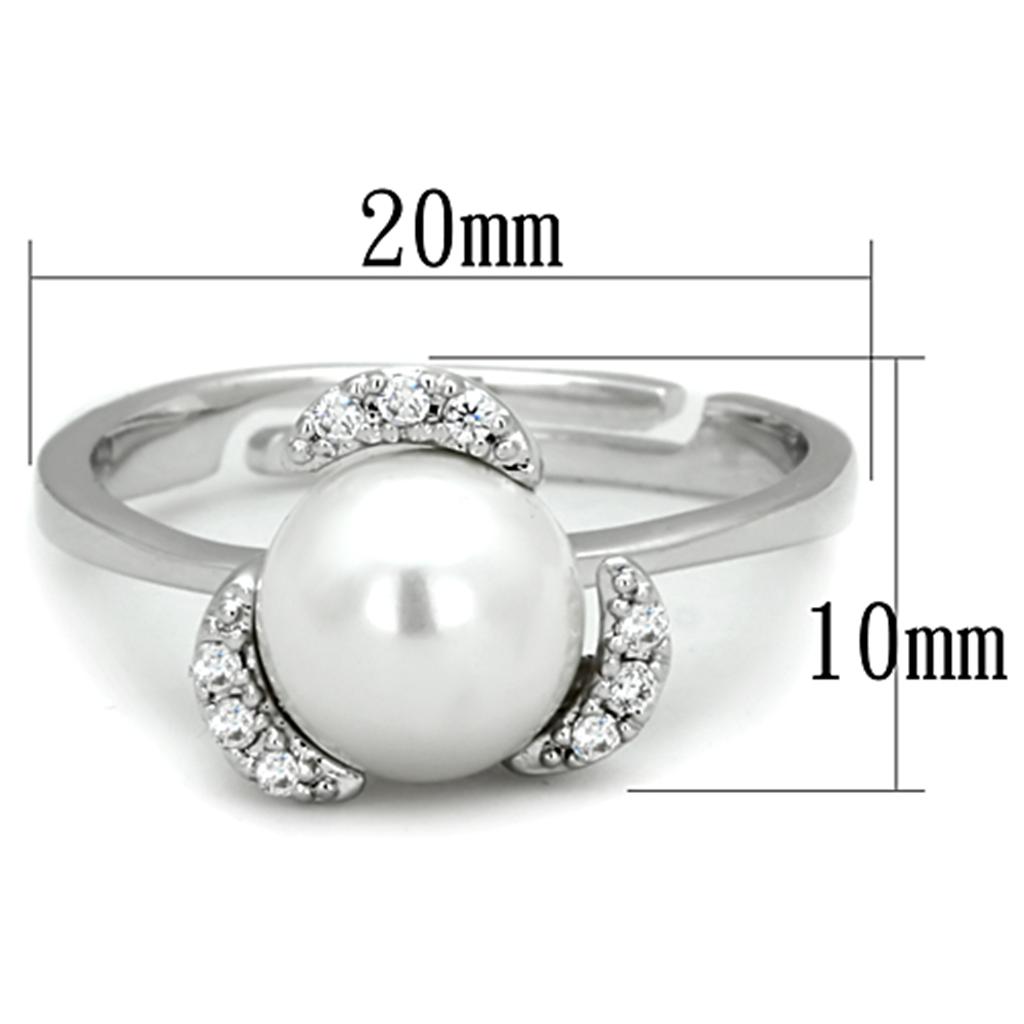 MA3W722 - Rhodium Brass Ring with Synthetic Pearl in White