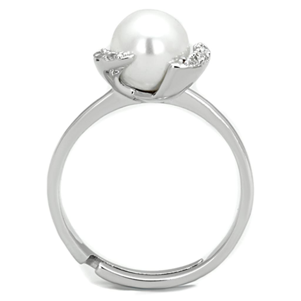 MA3W722 - Rhodium Brass Ring with Synthetic Pearl in White
