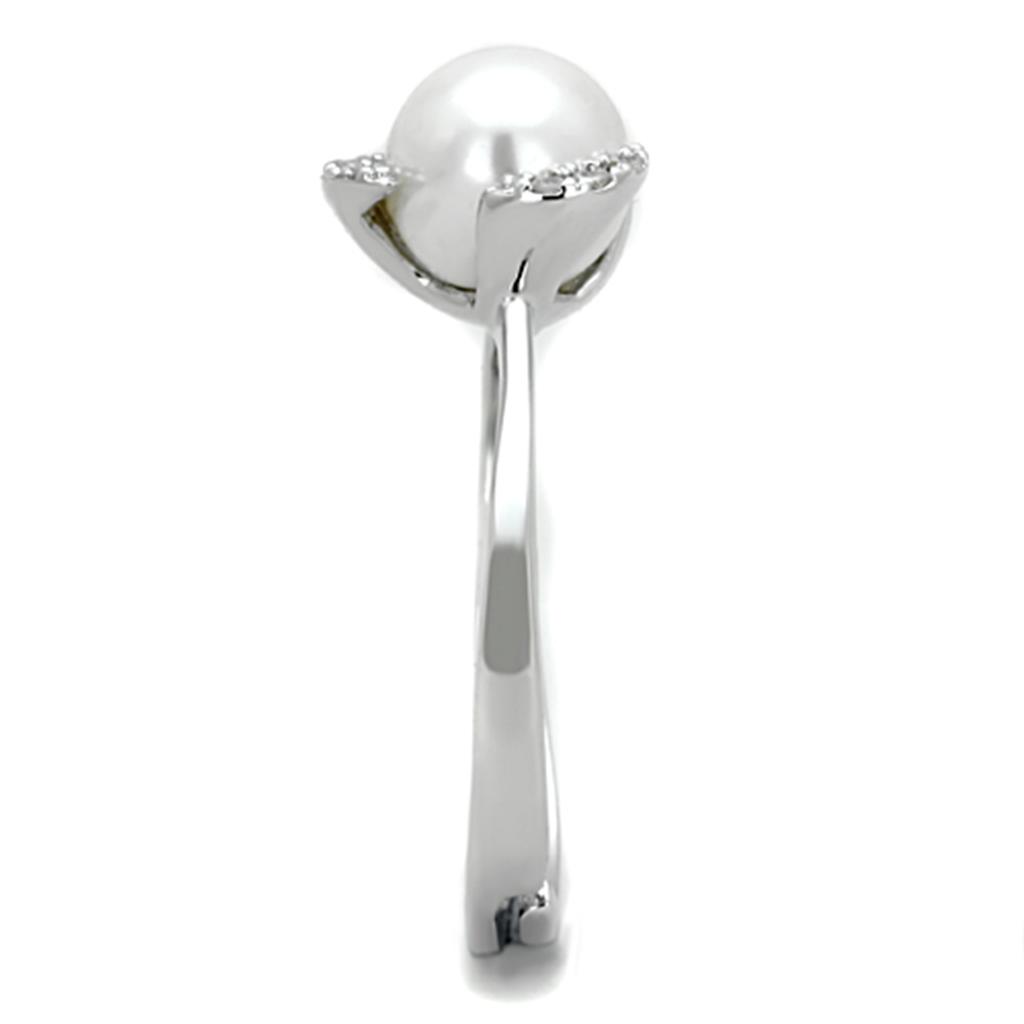 MA3W722 - Rhodium Brass Ring with Synthetic Pearl in White