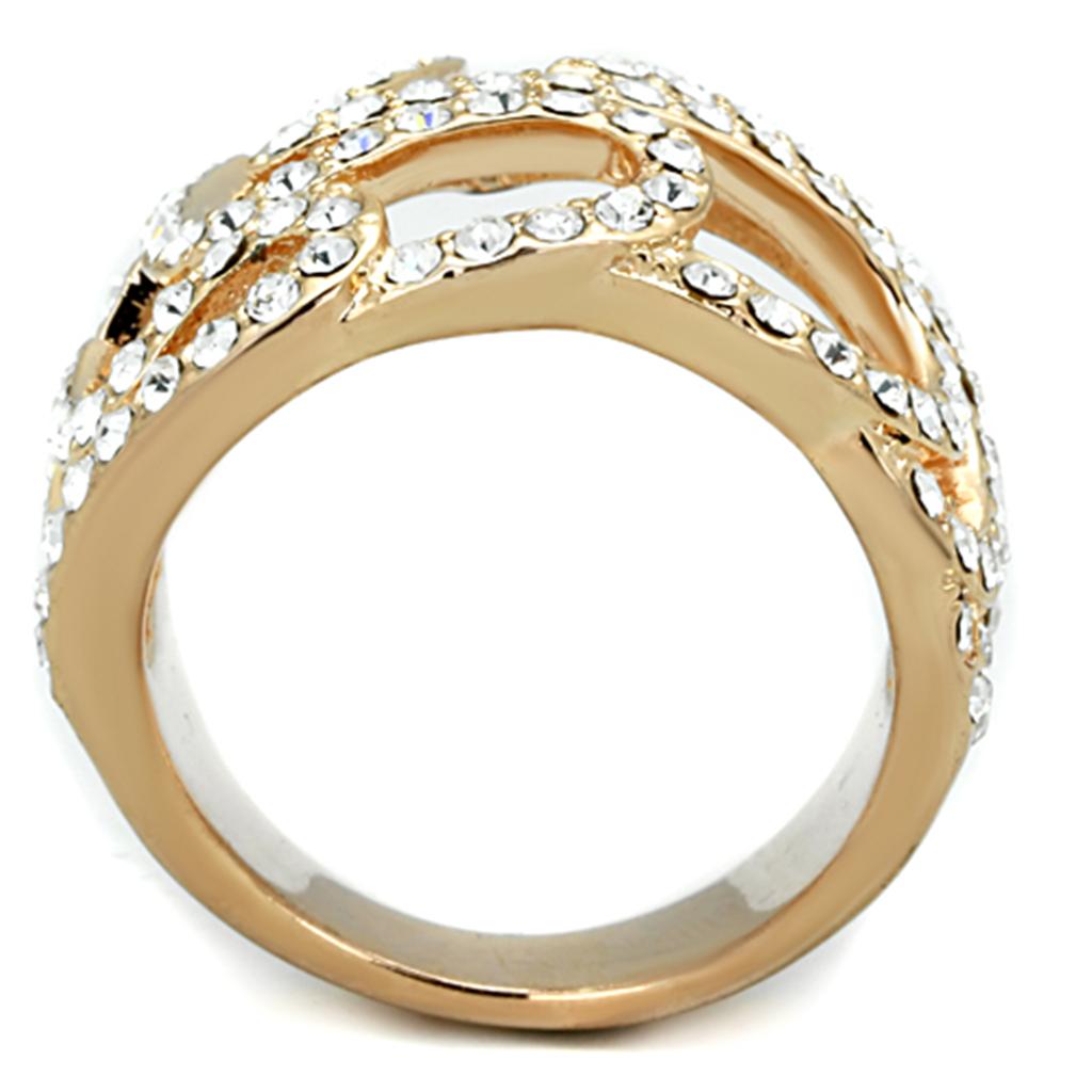 MA3W733 - Rose Gold Brass Ring with Top Grade Crystal  in Clear