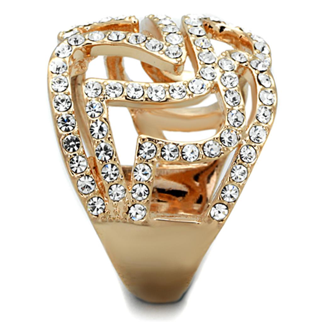 MA3W733 - Rose Gold Brass Ring with Top Grade Crystal  in Clear
