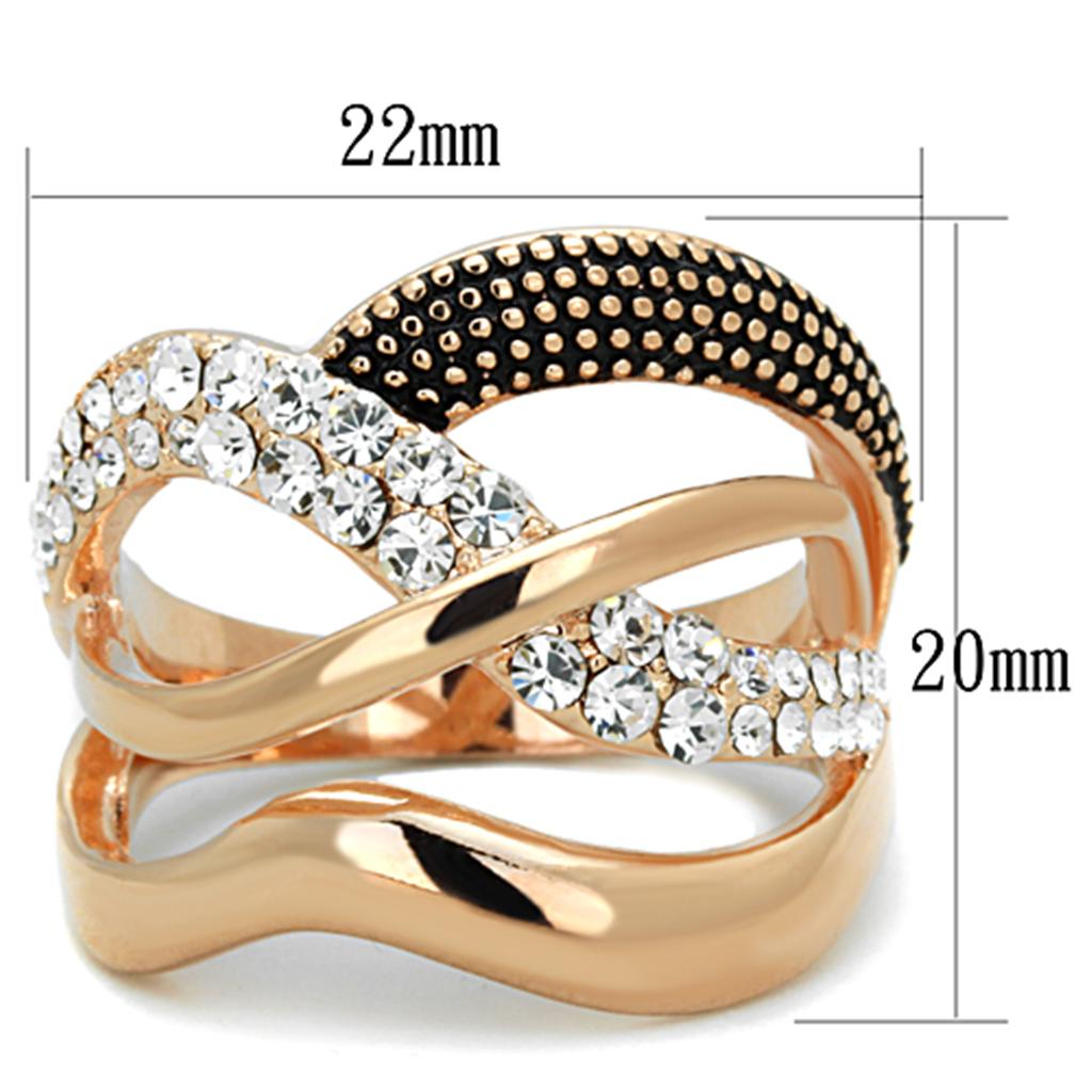 MA3W737 - Rose Gold Brass Ring with Top Grade Crystal  in Clear