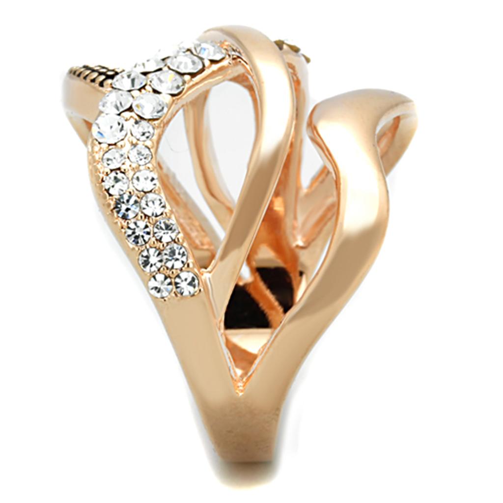 MA3W737 - Rose Gold Brass Ring with Top Grade Crystal  in Clear