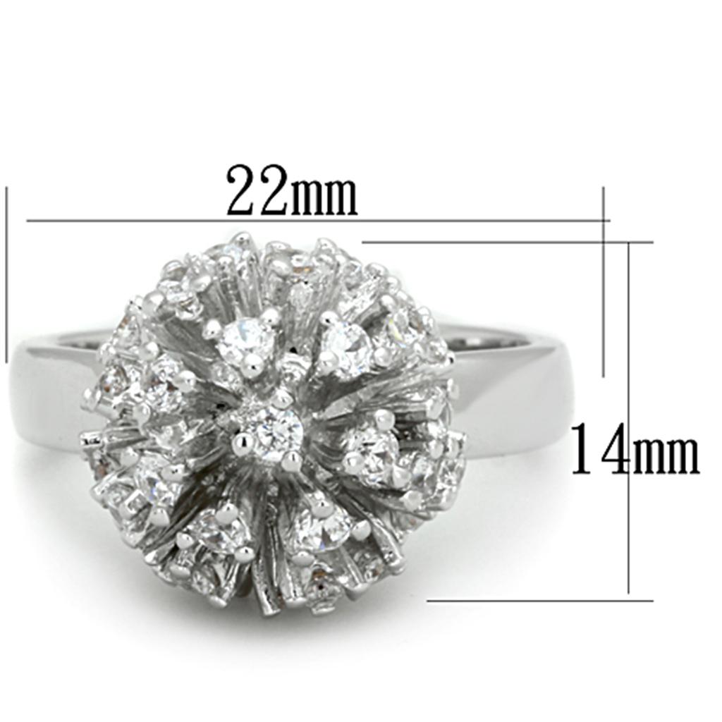 MA3W752 - Rhodium Brass Ring with AAA Grade CZ  in Clear