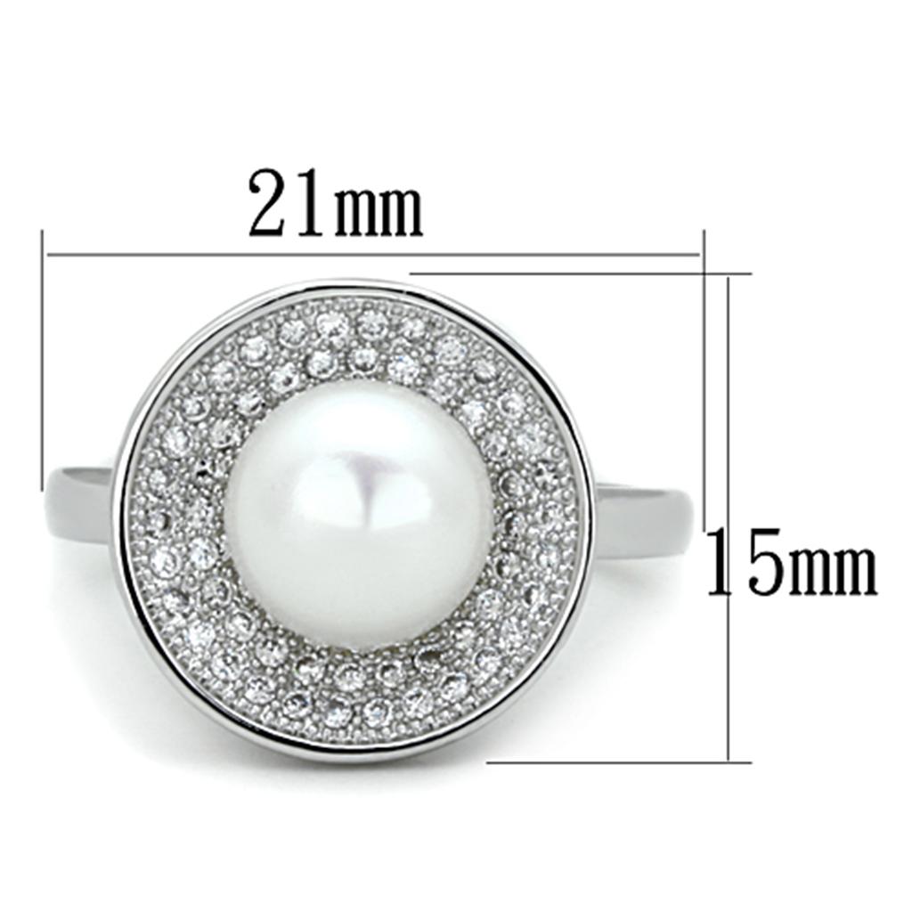 MA3W755 - Rhodium Brass Ring with Synthetic Pearl in White