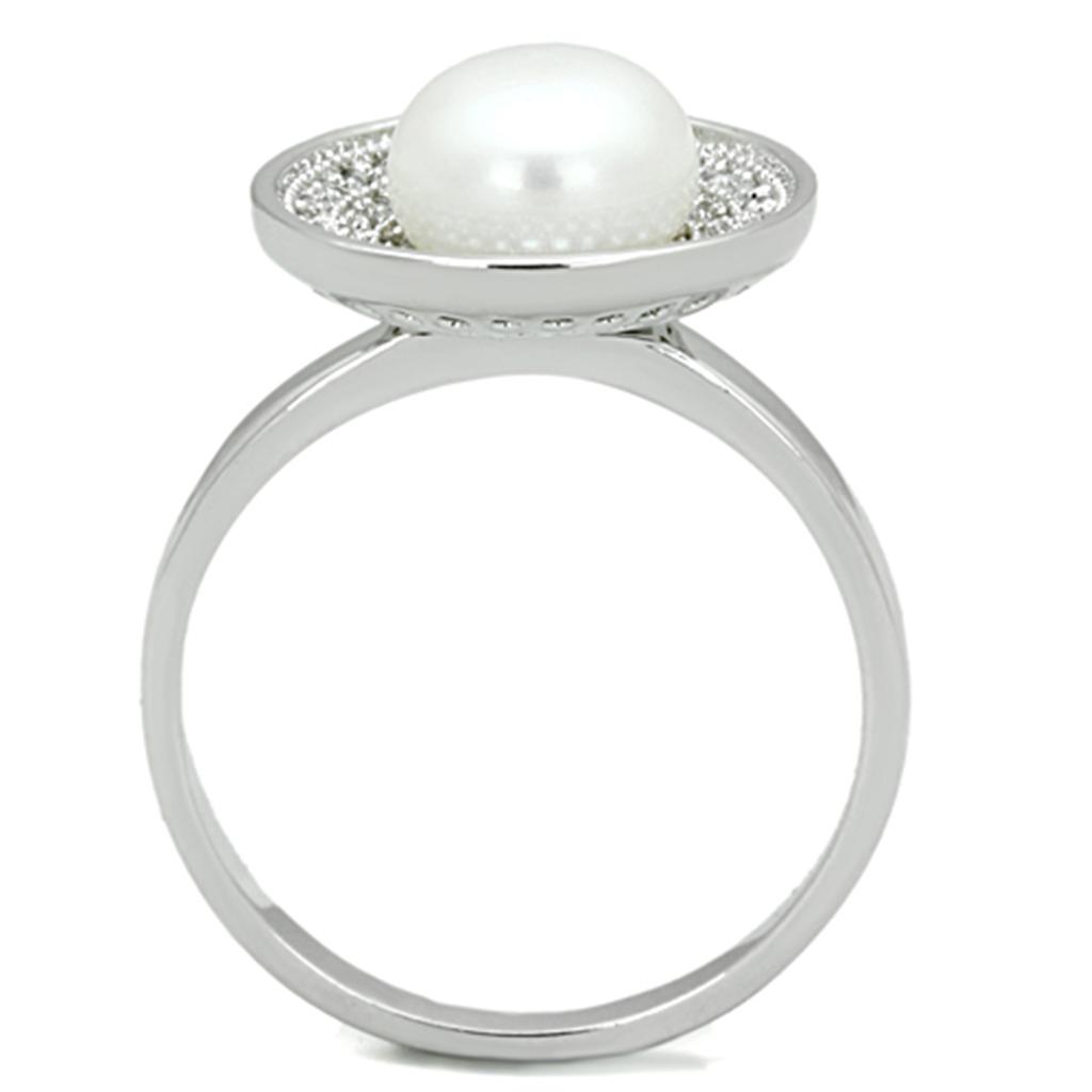 MA3W755 - Rhodium Brass Ring with Synthetic Pearl in White
