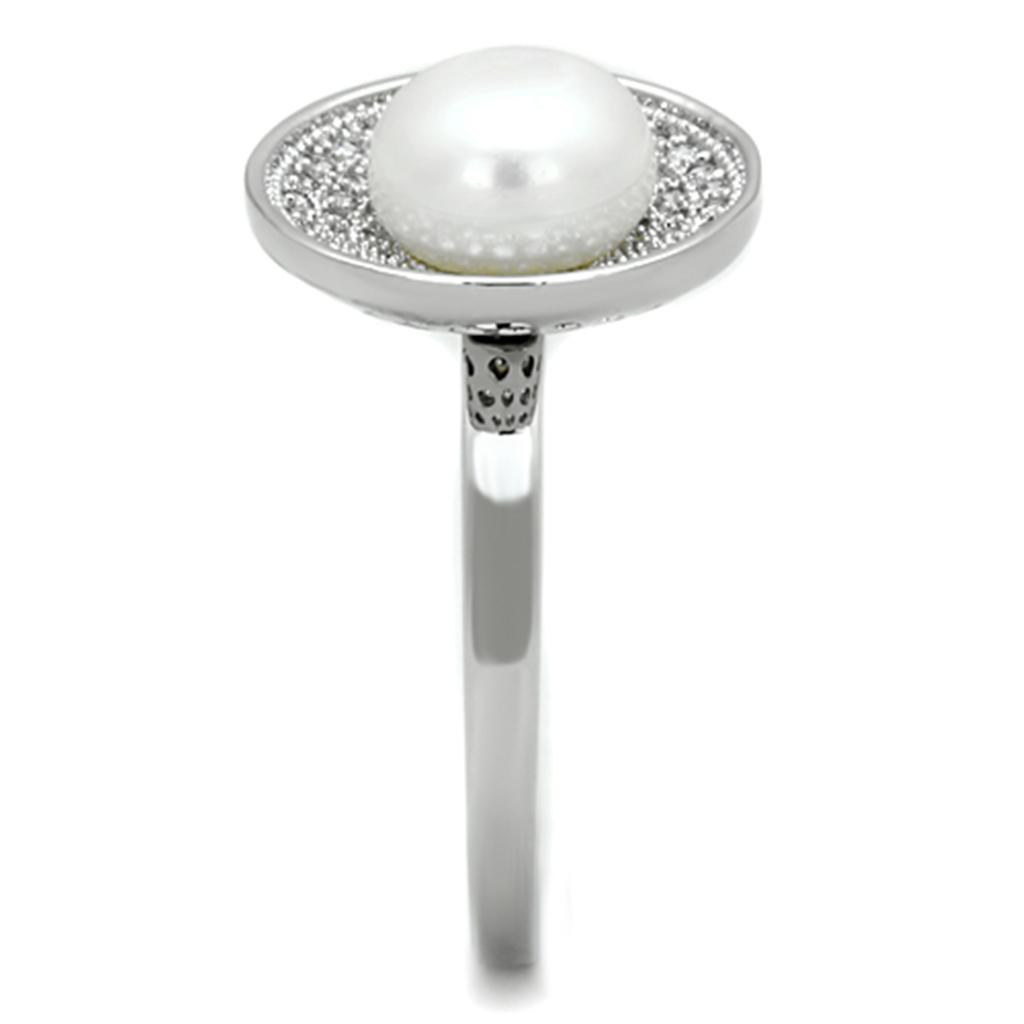 MA3W755 - Rhodium Brass Ring with Synthetic Pearl in White