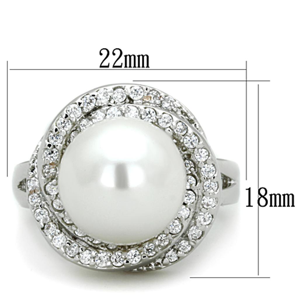 MA3W759 - Rhodium Brass Ring with Synthetic Pearl in White