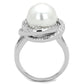 MA3W759 - Rhodium Brass Ring with Synthetic Pearl in White